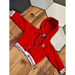 Vintage JOG TOG Zip uo hoodie sweatshirt red rainbow cuff drawstring infant 6-9M